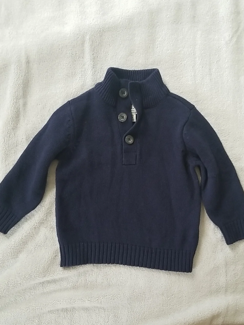 Navy Button-Neck Knit Sweater